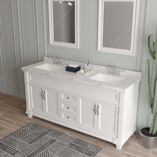 Victoria 72" Double Bath Vanity in White, Quartz Top, Sinks, MD-2672-CMSQ-WH-001