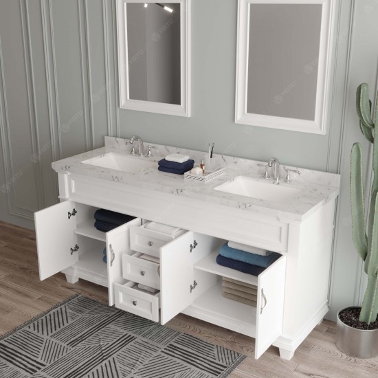 Victoria 72" Double Bath Vanity in White, Quartz Top, Sinks, MD-2672-CMSQ-WH-001