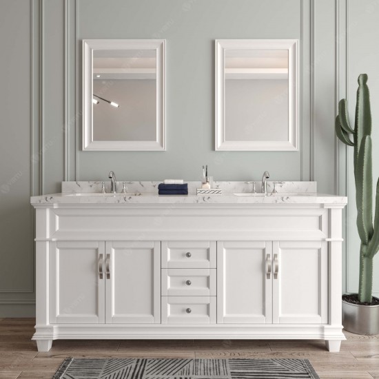 Victoria 72" Double Bath Vanity in White, Quartz Top, Sinks, MD-2672-CMSQ-WH-002