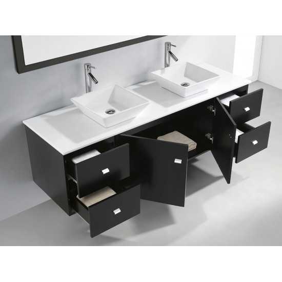 Clarissa 72" Double Bath Vanity in Espresso, Stone Top, Sinks, MD-409-S-ES