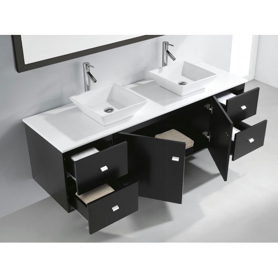 Clarissa 72" Double Bath Vanity in Espresso, Stone Top, Sinks, MD-409-S-ES-001