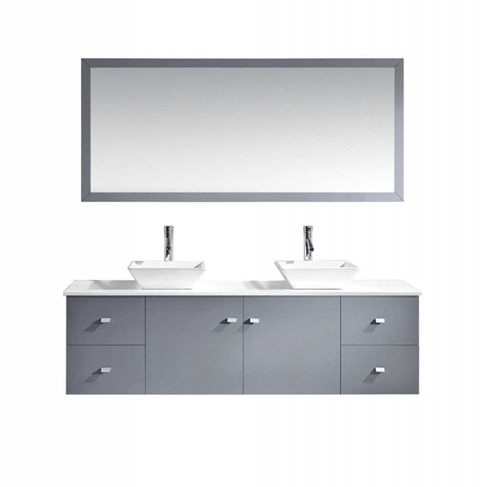 Clarissa 72" Double Bath Vanity in Gray, Stone Top, Sinks, MD-409-S-GR