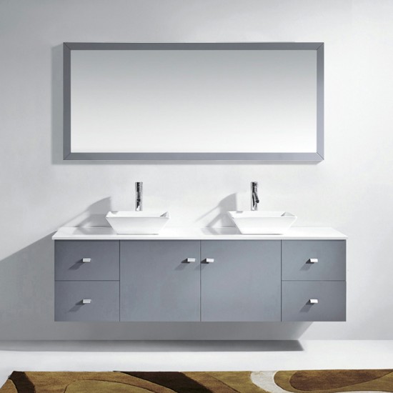 Clarissa 72" Double Bath Vanity in Gray, Stone Top, Sinks, MD-409-S-GR