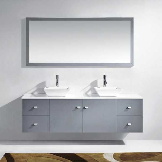 Clarissa 72" Double Bath Vanity in Gray, Stone Top, Sinks, MD-409-S-GR-001