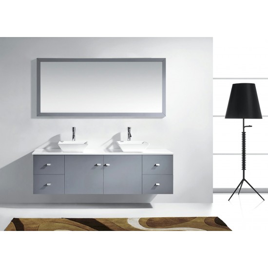 Clarissa 72" Double Bath Vanity in Gray, Stone Top, Sinks, MD-409-S-GR-001