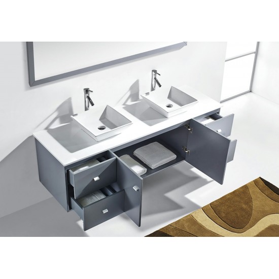 Clarissa 72" Double Bath Vanity in Gray, Stone Top, Sinks, MD-409-S-GR-001