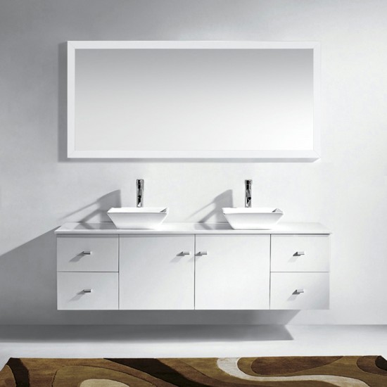 Clarissa 72" Double Bath Vanity in White, Stone Top, Sinks, MD-409-S-WH