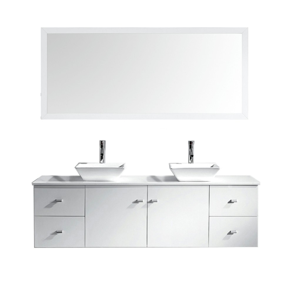 Clarissa 72" Double Bath Vanity in White, Stone Top, Sinks, MD-409-S-WH-001