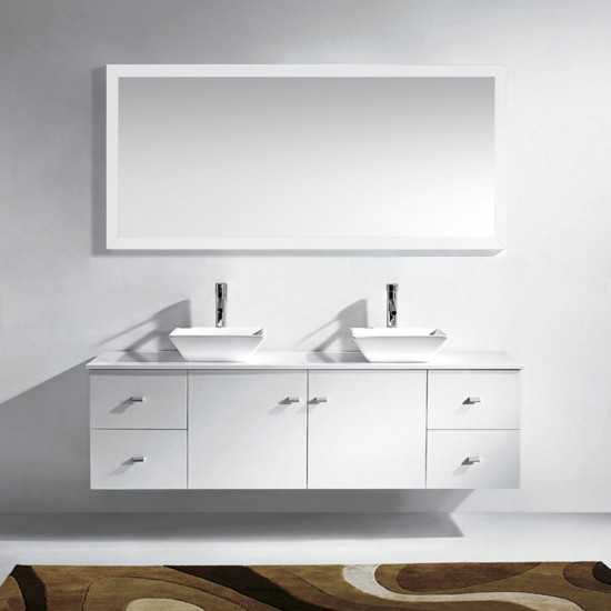 Clarissa 72" Double Bath Vanity in White, Stone Top, Sinks, MD-409-S-WH-001