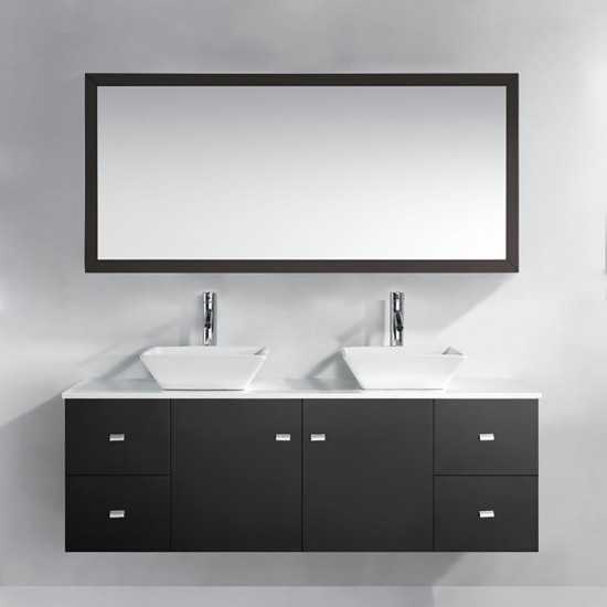 Clarissa 61" Double Bath Vanity in Espresso, Stone Top, Sinks, MD-435-S-ES-001