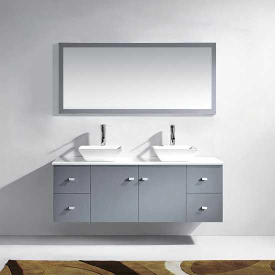 Clarissa 61" Double Bath Vanity in Gray, Stone Top, Sinks, MD-435-S-GR-001