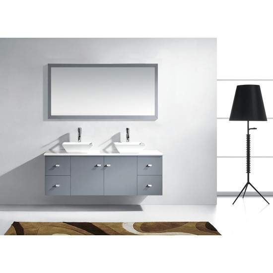 Clarissa 61" Double Bath Vanity in Gray, Stone Top, Sinks, MD-435-S-GR-001