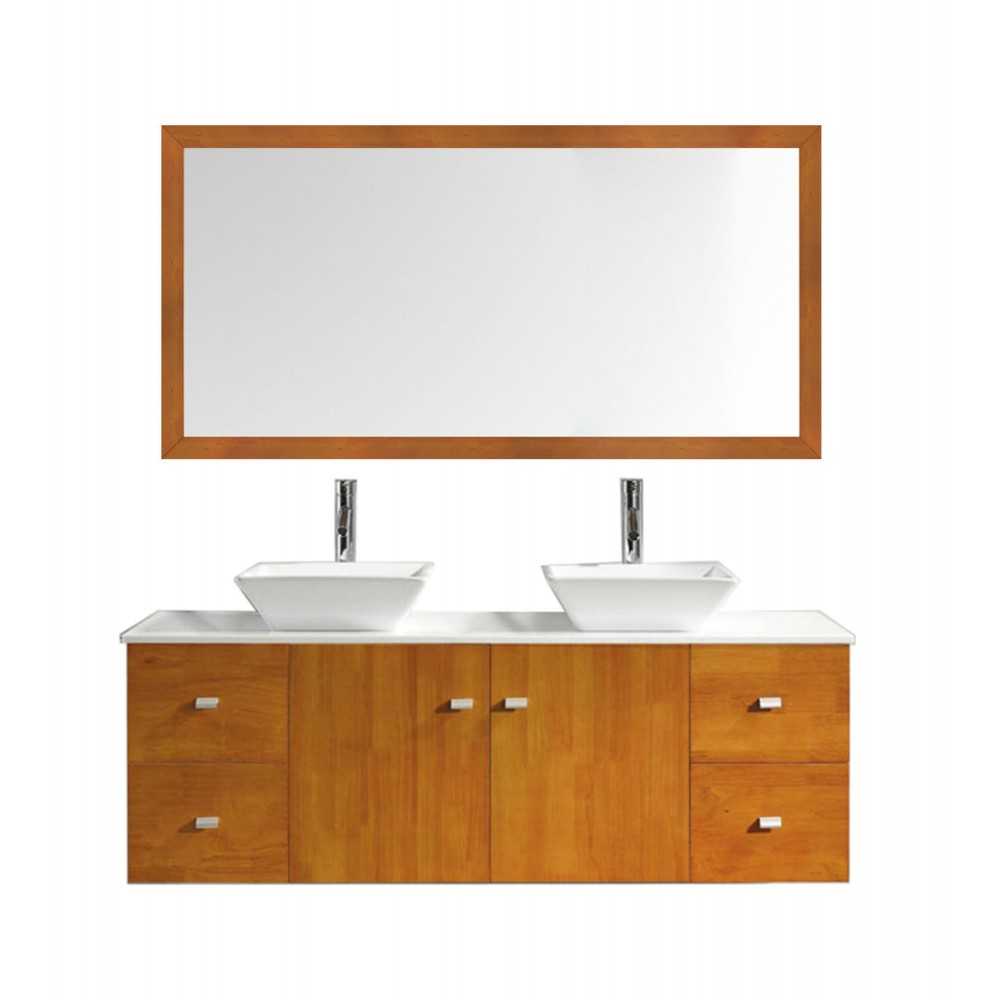 Clarissa 61" Double Bath Vanity in Honey Oak, Stone Top, Sinks, MD-457-S-HO