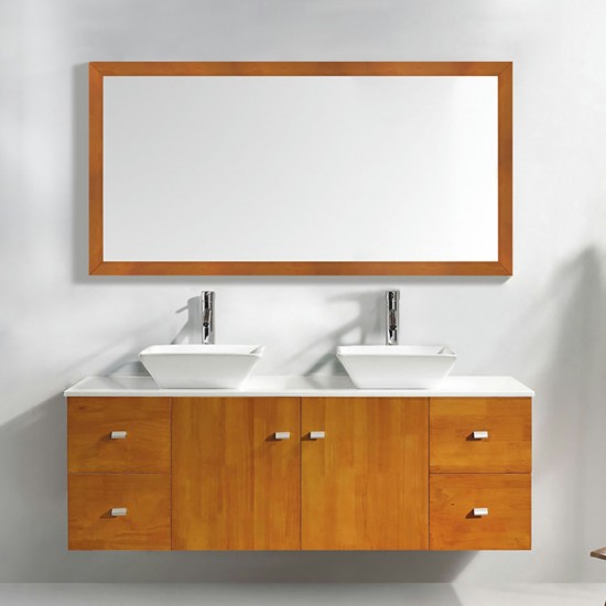 Clarissa 61" Double Bath Vanity in Honey Oak, Stone Top, Sinks, MD-457-S-HO