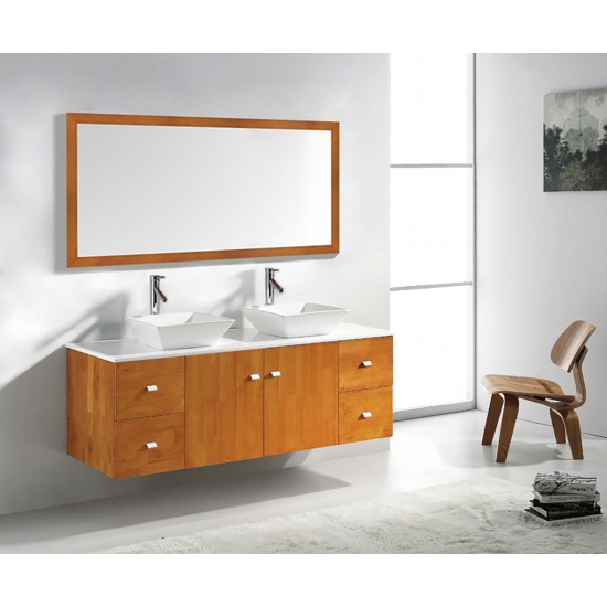 Clarissa 61" Double Bath Vanity in Honey Oak, Stone Top, Sinks, MD-457-S-HO