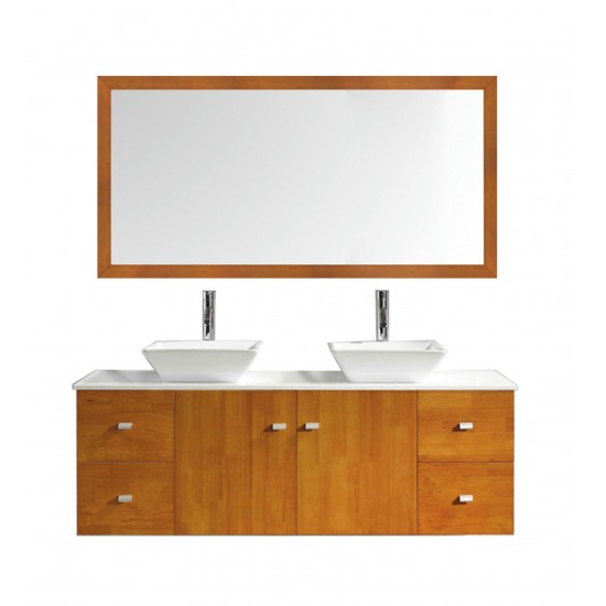 Clarissa 61" Double Bath Vanity in Honey Oak, Stone Top, Sinks, MD-457-S-HO-001