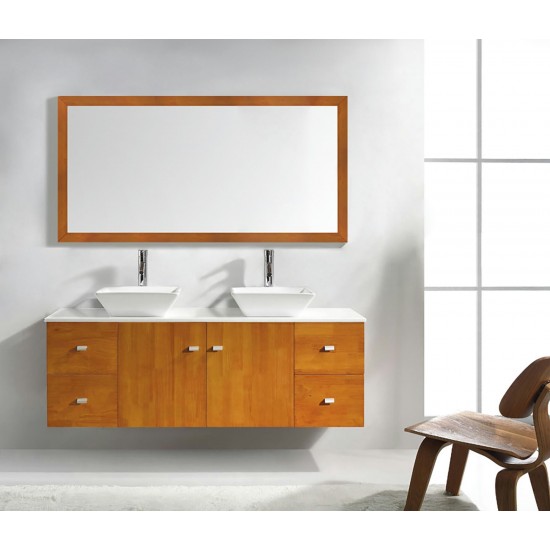 Clarissa 61" Double Bath Vanity in Honey Oak, Stone Top, Sinks, MD-457-S-HO-001