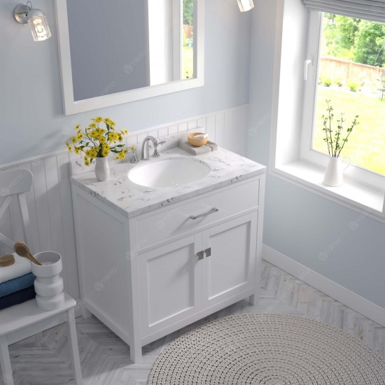 Caroline 36" Bath Vanity in White, Quartz Top, Sink, MS-2036-CMRO-WH-001