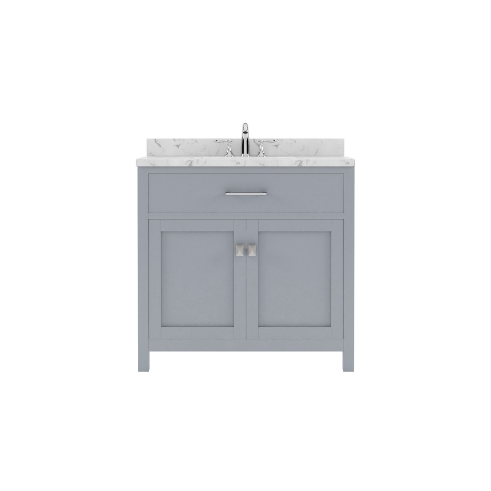 Caroline 36" Single Bath Vanity in Gray, Quartz Top, Sink, MS-2036-CMSQ-GR-NM