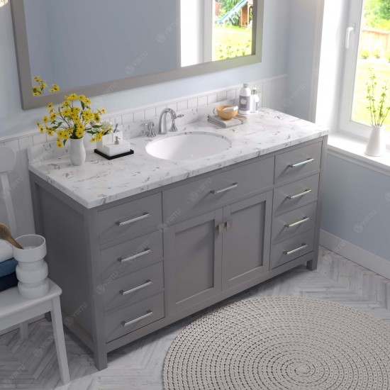 Caroline 60" Bath Vanity in Cashmere Gray, Quartz Top, Sink, MS-2060-CMRO-CG