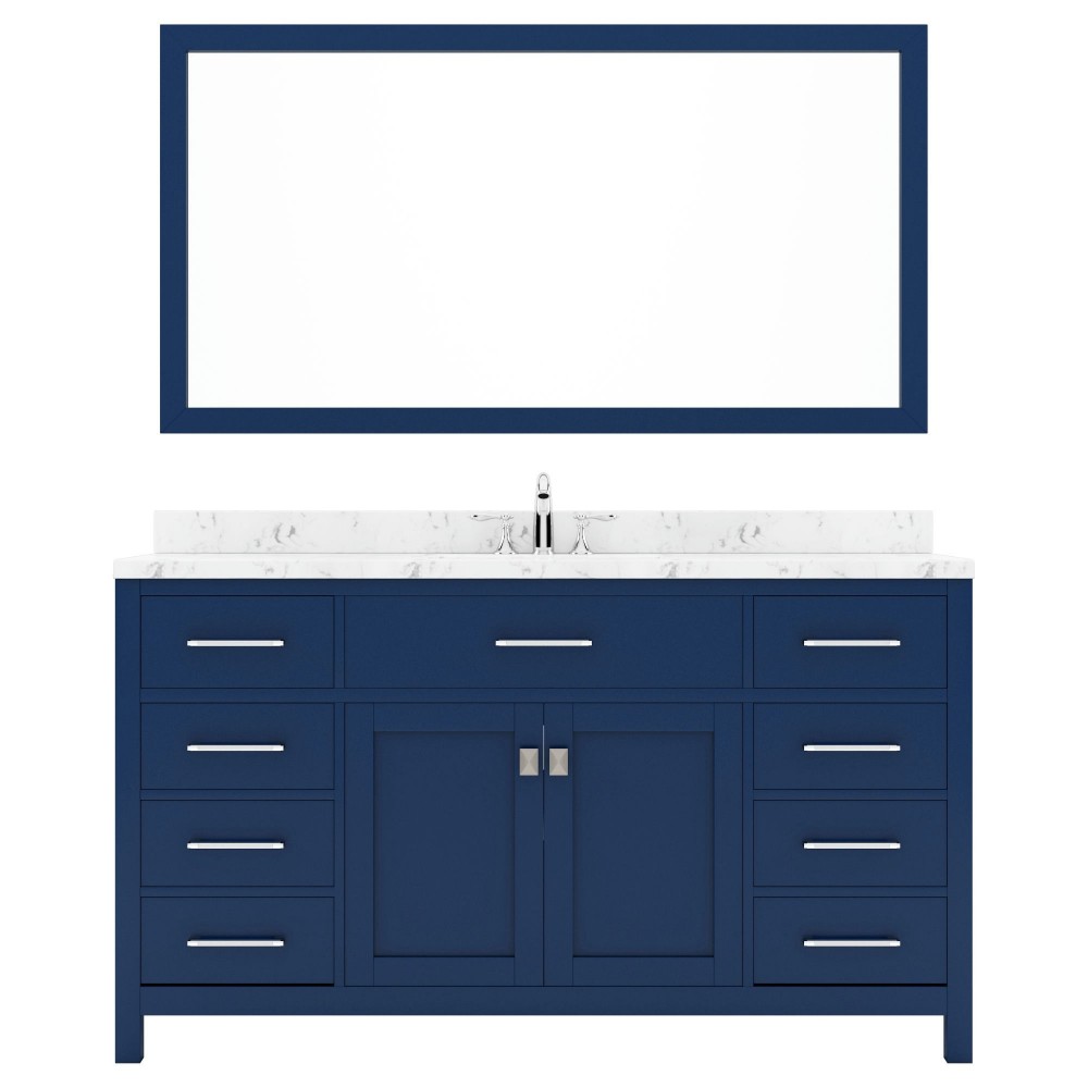 Caroline 60" Bath Vanity in French Blue, Quartz Top, Sink, MS-2060-CMRO-FB