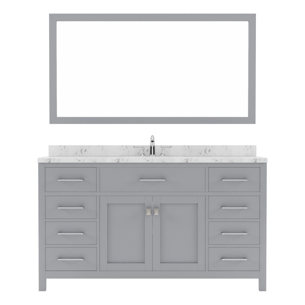 Caroline 60" Single Bath Vanity in Gray, Quartz Top, Sink, MS-2060-CMRO-GR-002