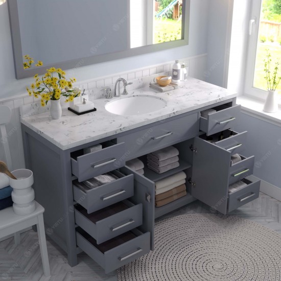 Caroline 60" Single Bath Vanity in Gray, Quartz Top, Sink, MS-2060-CMRO-GR-002