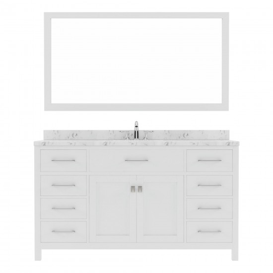 Caroline 60" Bath Vanity in White, Quartz Top, Sink, MS-2060-CMRO-WH