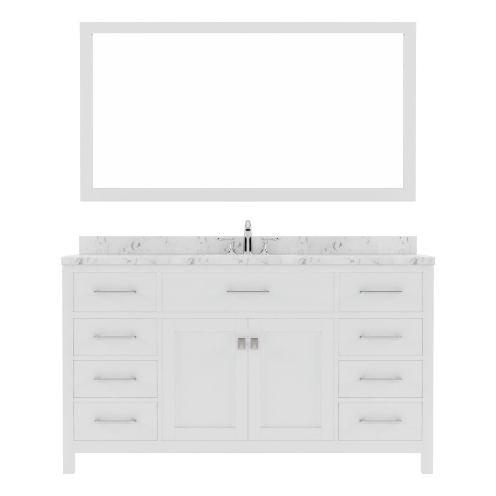 Caroline 60" Bath Vanity in White, Quartz Top, Sink, MS-2060-CMRO-WH