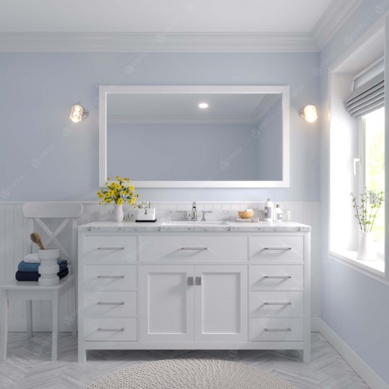 Caroline 60" Bath Vanity in White, Quartz Top, Sink, MS-2060-CMRO-WH