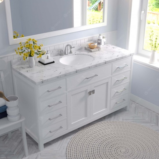 Caroline 60" Bath Vanity in White, Quartz Top, Sink, MS-2060-CMRO-WH