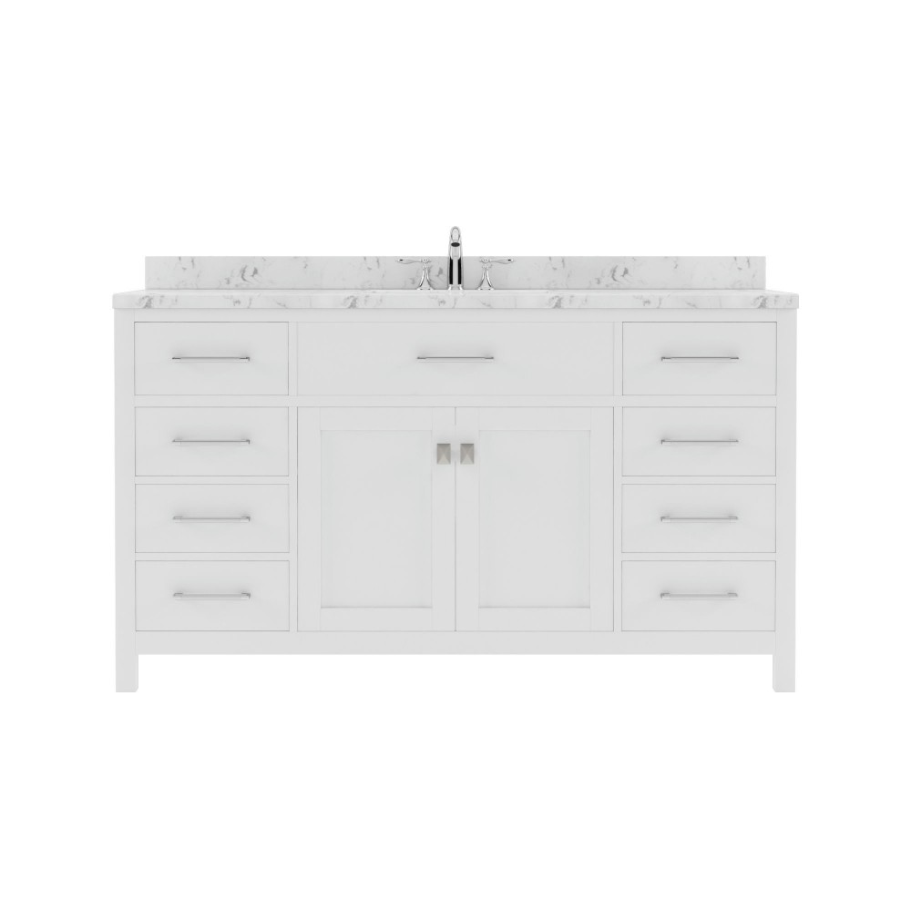 Caroline 60" Bath Vanity in White, Quartz Top, Sink, MS-2060-CMRO-WH-NM