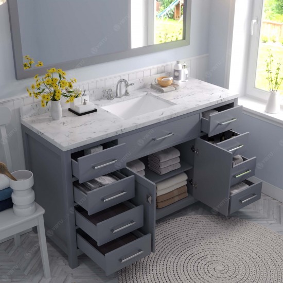 Caroline 60" Single Bath Vanity in Gray, Quartz Top, Sink, MS-2060-CMSQ-GR