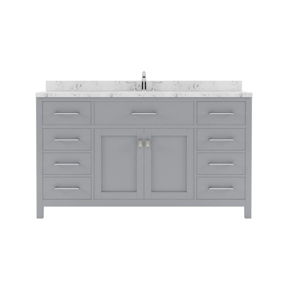 Caroline 60" Single Bath Vanity in Gray, Quartz Top, Sink, MS-2060-CMSQ-GR-NM