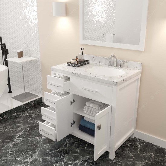 Caroline Parkway 36" Bath Vanity in White, Quartz Top, Sink, MS-2136L-CMRO-WH