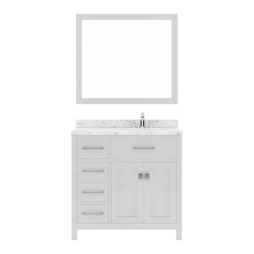 Caroline Parkway 36" Bath Vanity White, Quartz Top, Sink, MS-2136L-CMRO-WH-002