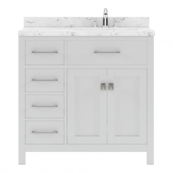 Caroline Parkway 36" Bath Vanity in White, Quartz Top, Sink, MS-2136L-CMRO-WH-NM