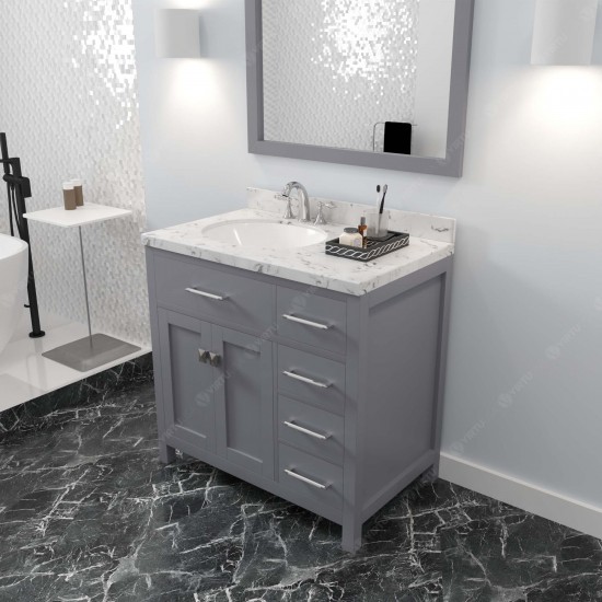 Caroline Parkway 36" Bath Vanity in Gray, Quartz Top, Sink, MS-2136R-CMRO-GR