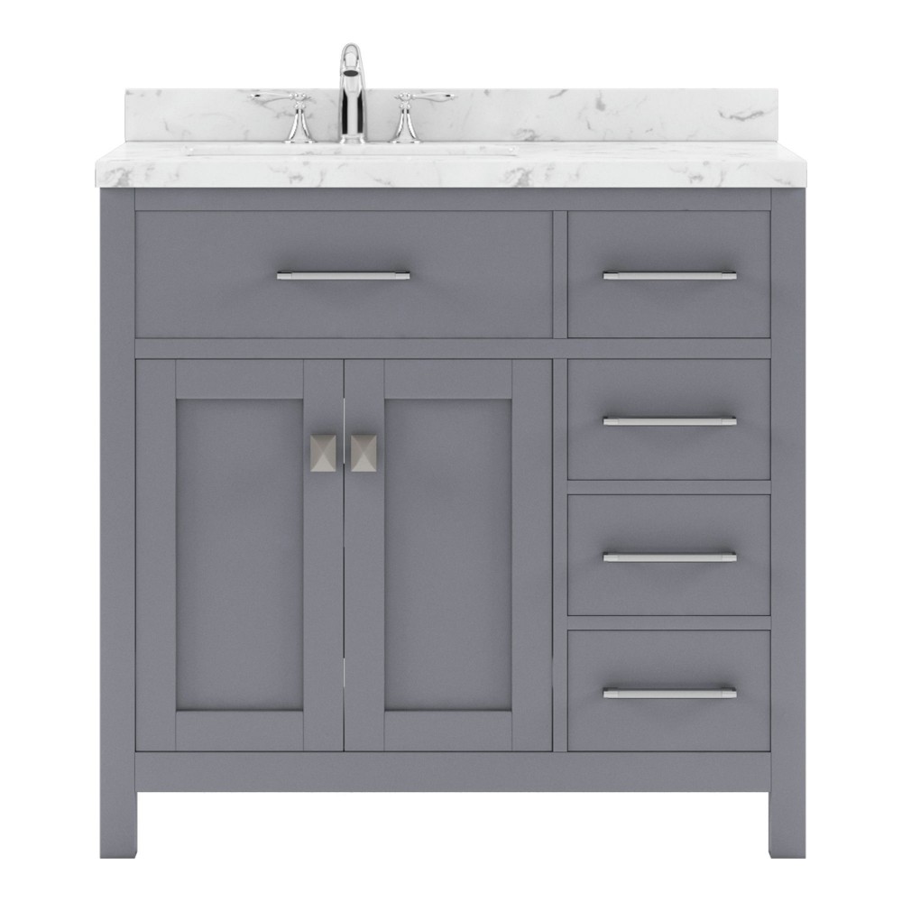 Caroline Parkway 36" Bath Vanity in Gray, Quartz Top, Sink, MS-2136R-CMRO-GR-NM