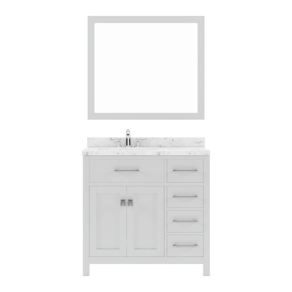 Caroline Parkway 36" Bath Vanity in White, Quartz Top, Sink, MS-2136R-CMRO-WH