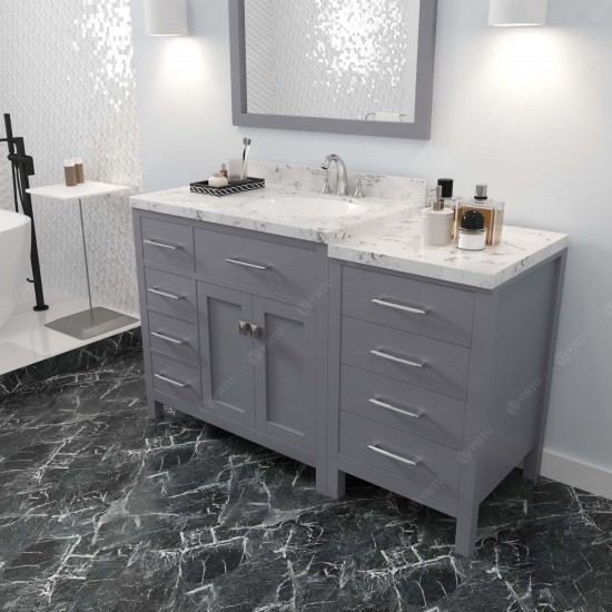 Caroline Parkway 57" Bath Vanity in Gray, Quartz Top, Sink, MS-2157L-CMRO-GR