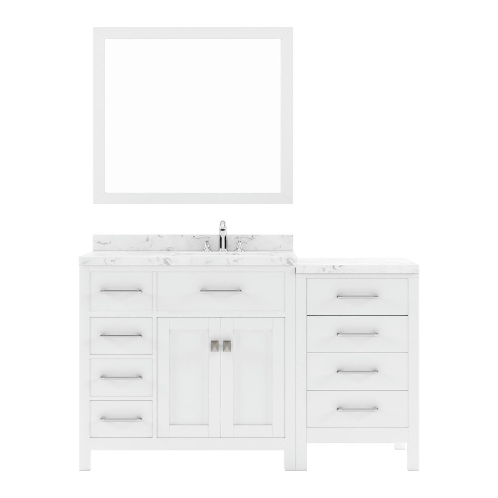 Caroline Parkway 57" Bath Vanity in White, Quartz Top, Sink, MS-2157L-CMRO-WH