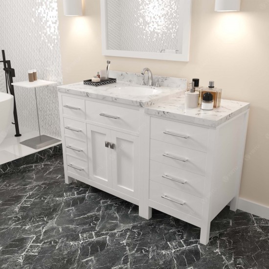 Caroline Parkway 57" Bath Vanity in White, Quartz Top, Sink, MS-2157L-CMRO-WH