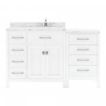 Caroline Parkway 57" Bath Vanity in White, Quartz Top, Sink, MS-2157L-CMRO-WH-NM