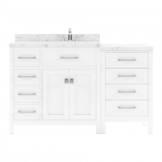 Caroline Parkway 57" Bath Vanity in White, Quartz Top, Sink, MS-2157L-CMRO-WH-NM