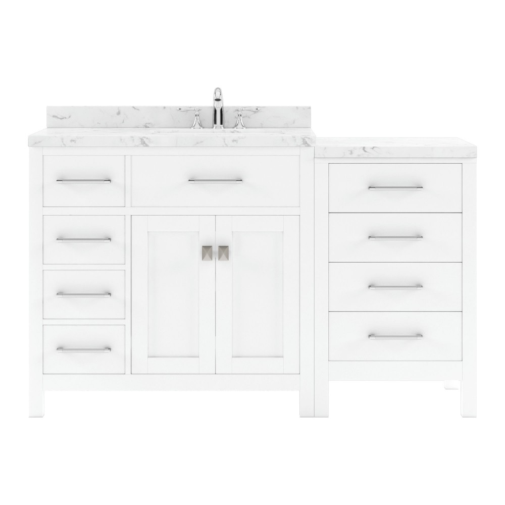Caroline Parkway 57" Bath Vanity in White, Quartz Top, Sink, MS-2157L-CMRO-WH-NM