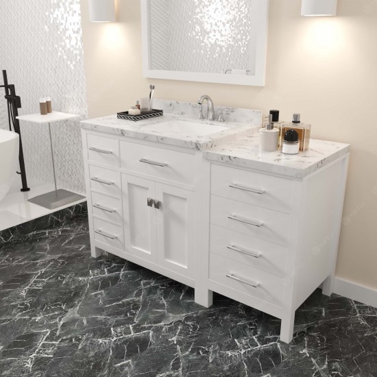 Caroline Parkway 57" Bath Vanity in White, Quartz Top, Sink, MS-2157L-CMSQ-WH