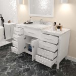 Caroline Parkway 57" Bath Vanity in White, Quartz Top, Sink, MS-2157L-CMSQ-WH