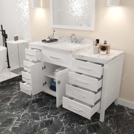 Caroline Parkway 57" Bath Vanity in White, Quartz Top, Sink, MS-2157L-CMSQ-WH