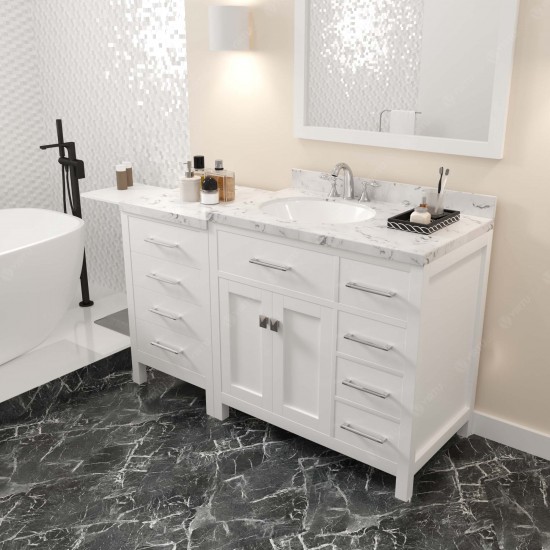 Caroline Parkway 57" Bath Vanity in White, Quartz Top, Sink, MS-2157R-CMRO-WH